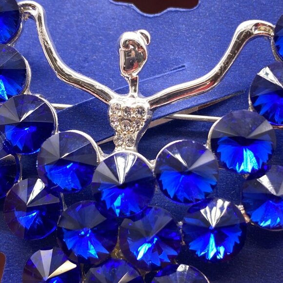 Vintage Monet Silver-Tone Lady Dancer Brooch Pin Royal Blue Crystal Dress Skirt - Picture 3 of 7